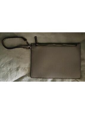 Anne Klein Taupe Pebbled Leather Clutch /wristlet Goldstone Hardware FREE SHIP